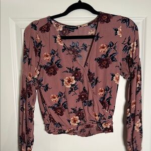 American Eagle Outfitters Pink Floral Wrap Blouse